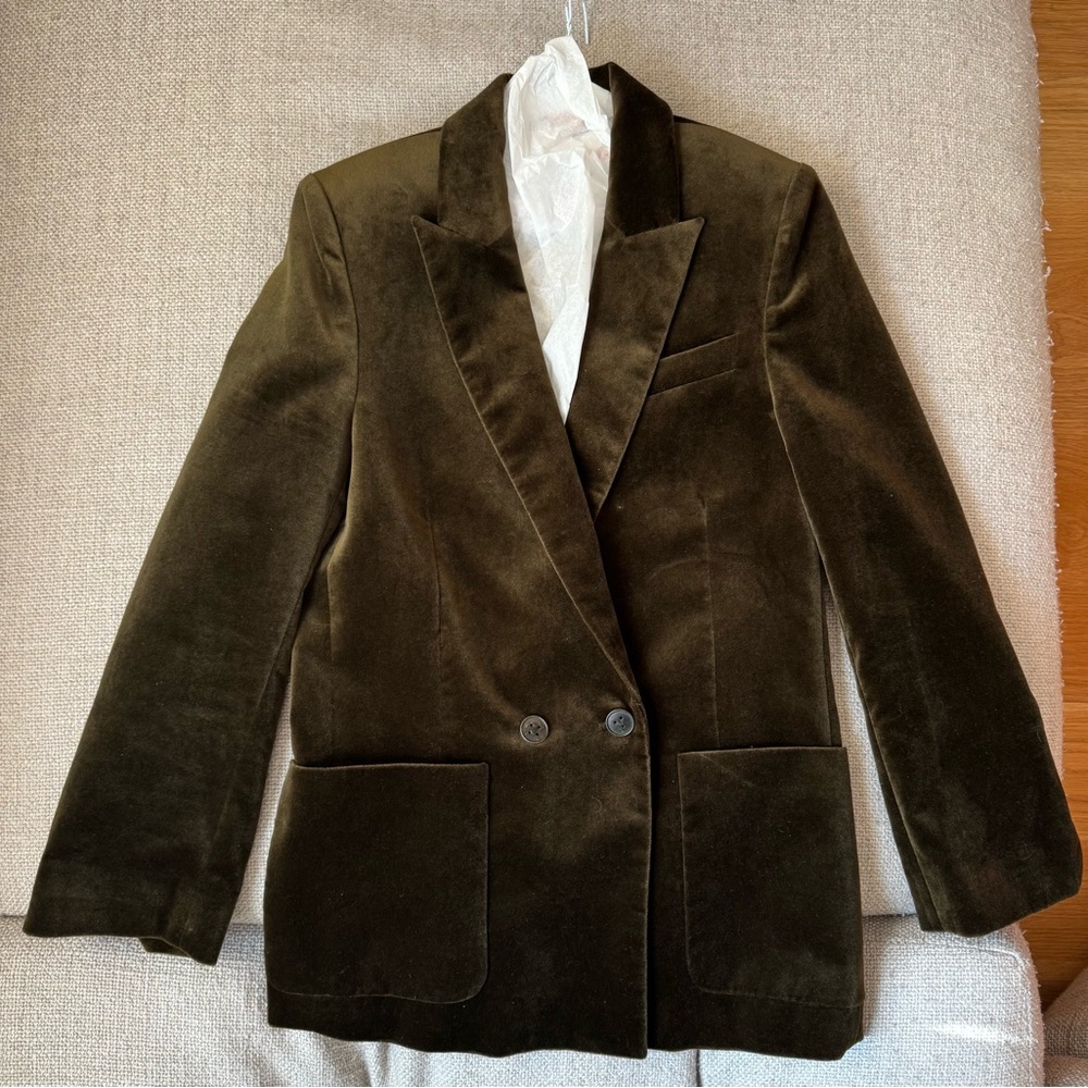 FULL SUIT Zadig & Voltaire Olive Green Velvet - Double-breasted blazer and pants